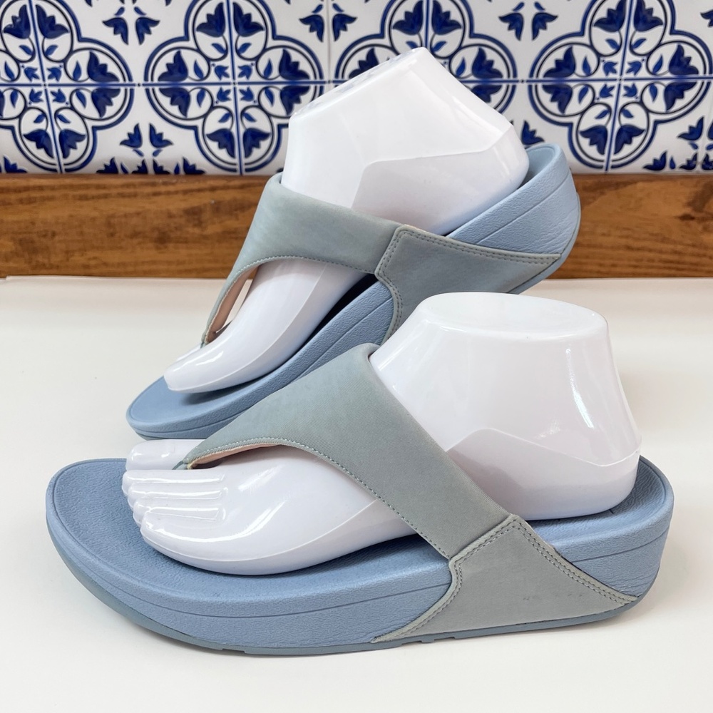 FitFlop Lulu Pale Blue Toe Post Wedge Sandal Size 9 - Picture 2 of 10